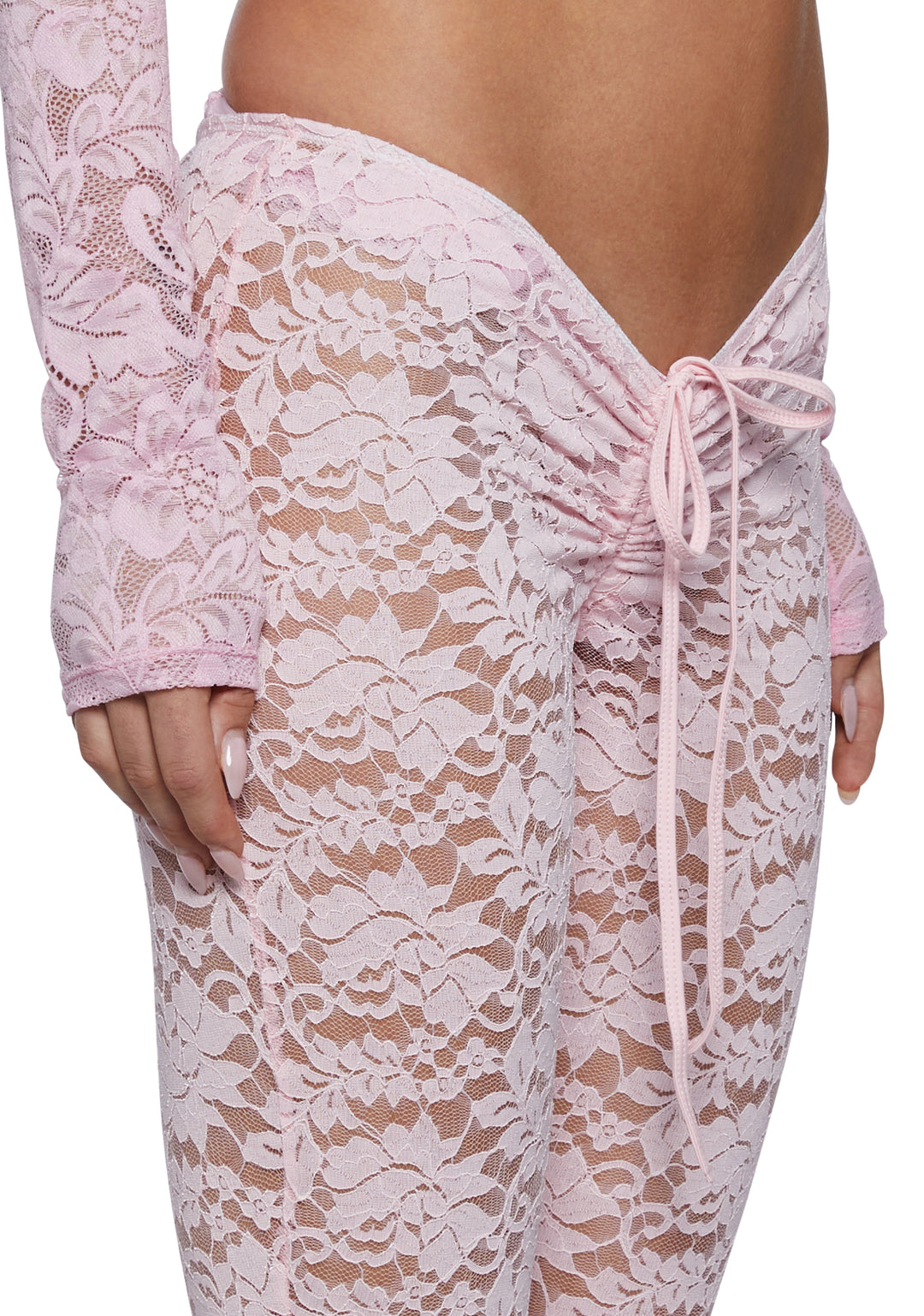 Sugar Thrillz Lace Flared V-Cut Leggings Pants - Pink - Image 5