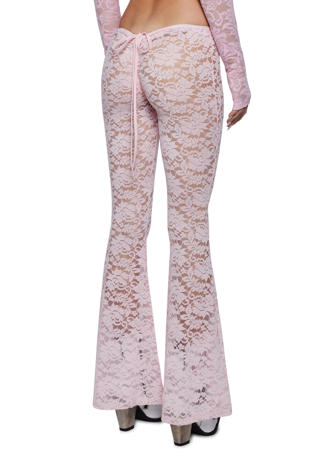 Sugar Thrillz Lace Flared V-Cut Leggings Pants - Pink - Image 4