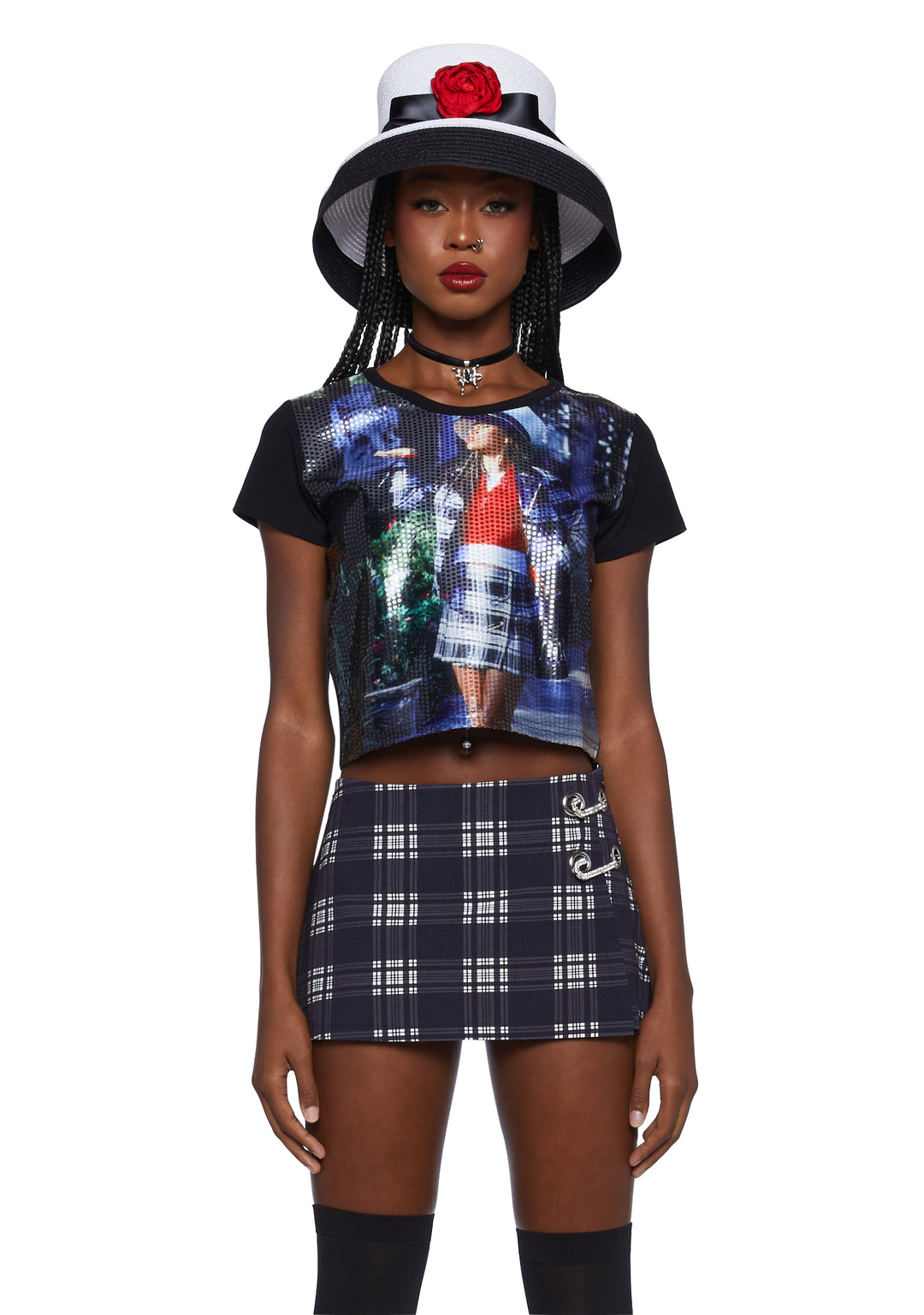 Dolls Kill x Clueless Dionne Sequin Crop Baby Tee - Multi