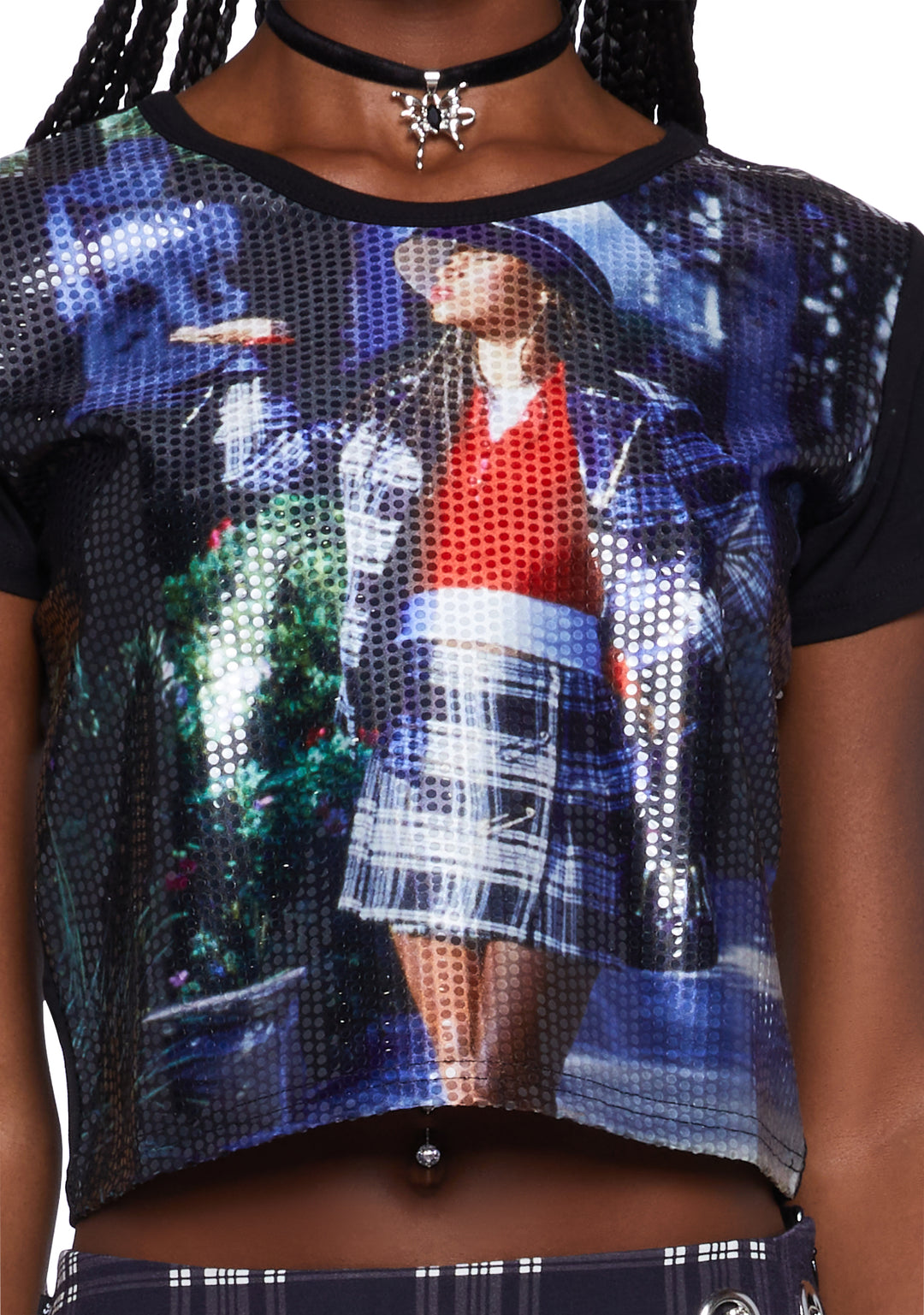 Dolls Kill x Clueless Dionne Sequin Crop Baby Tee - Multi - Image 5