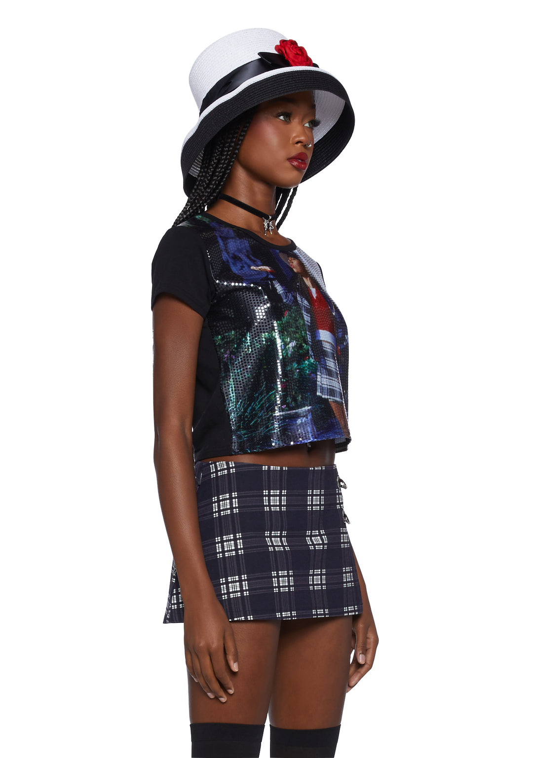 Dolls Kill x Clueless Dionne Sequin Crop Baby Tee - Multi - Image 3