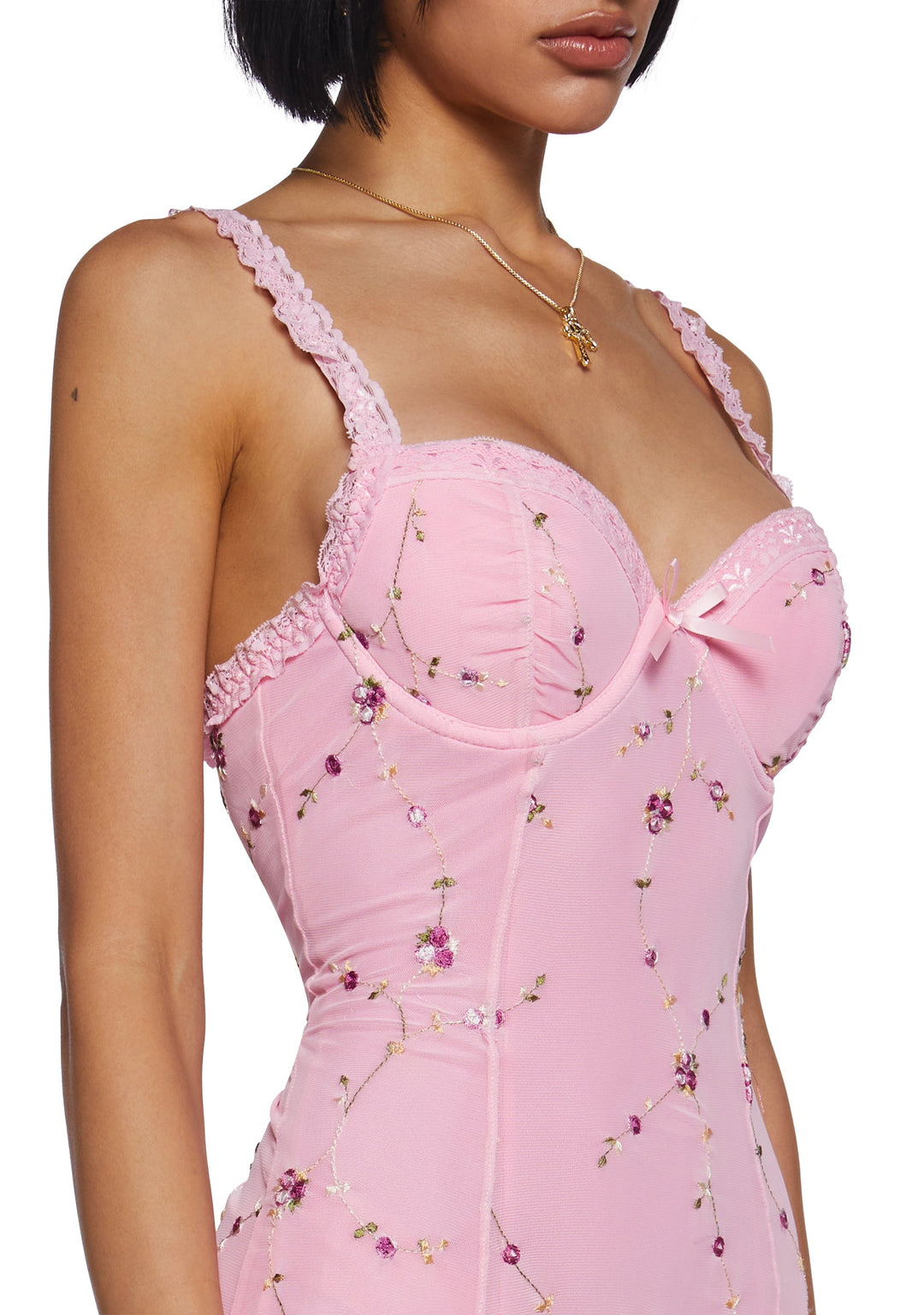 Sugar Thrillz Embroidered Floral Mesh Slip Dress - Black - Image 6