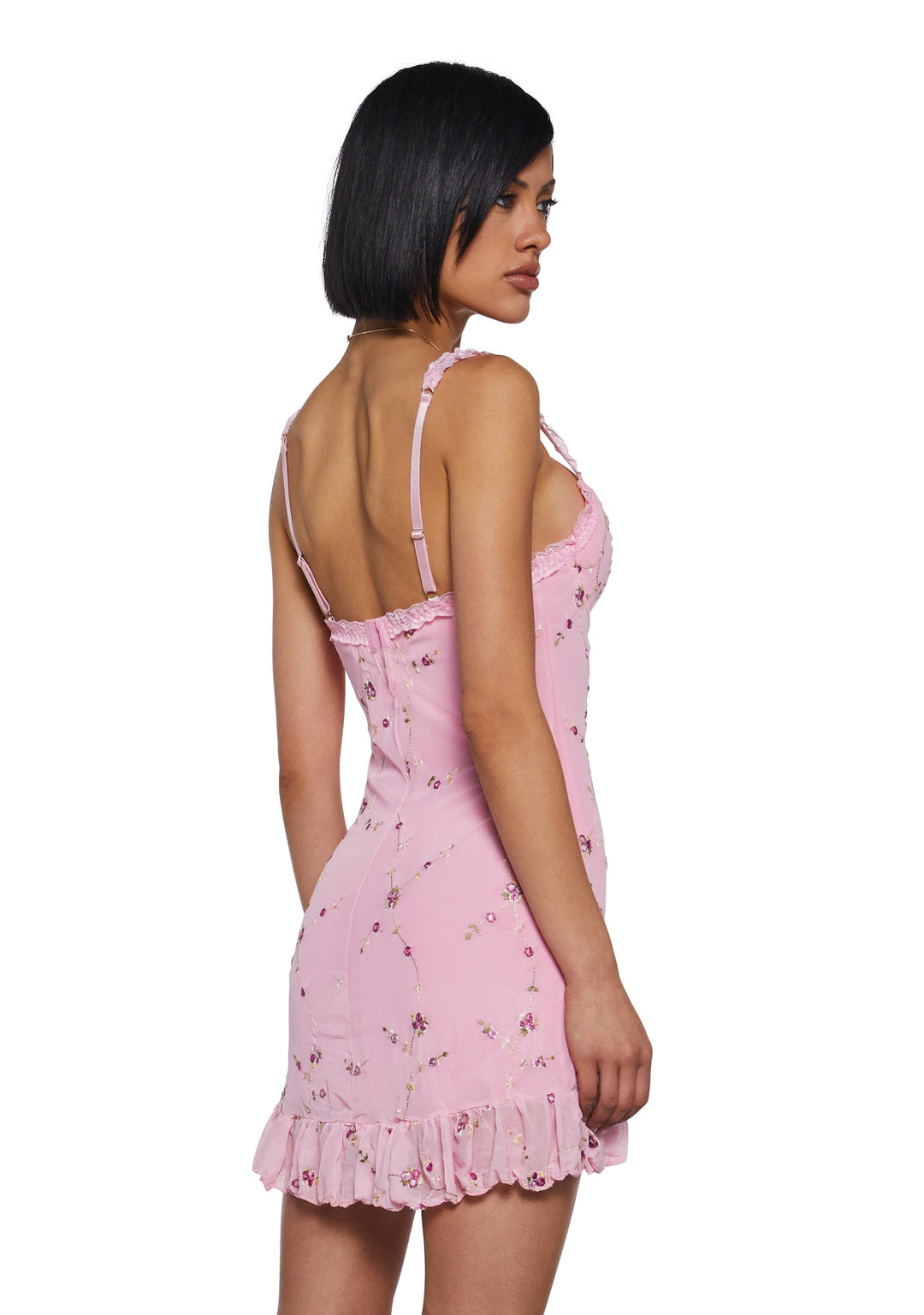 Sugar Thrillz Embroidered Floral Mesh Slip Dress - Black - Image 4