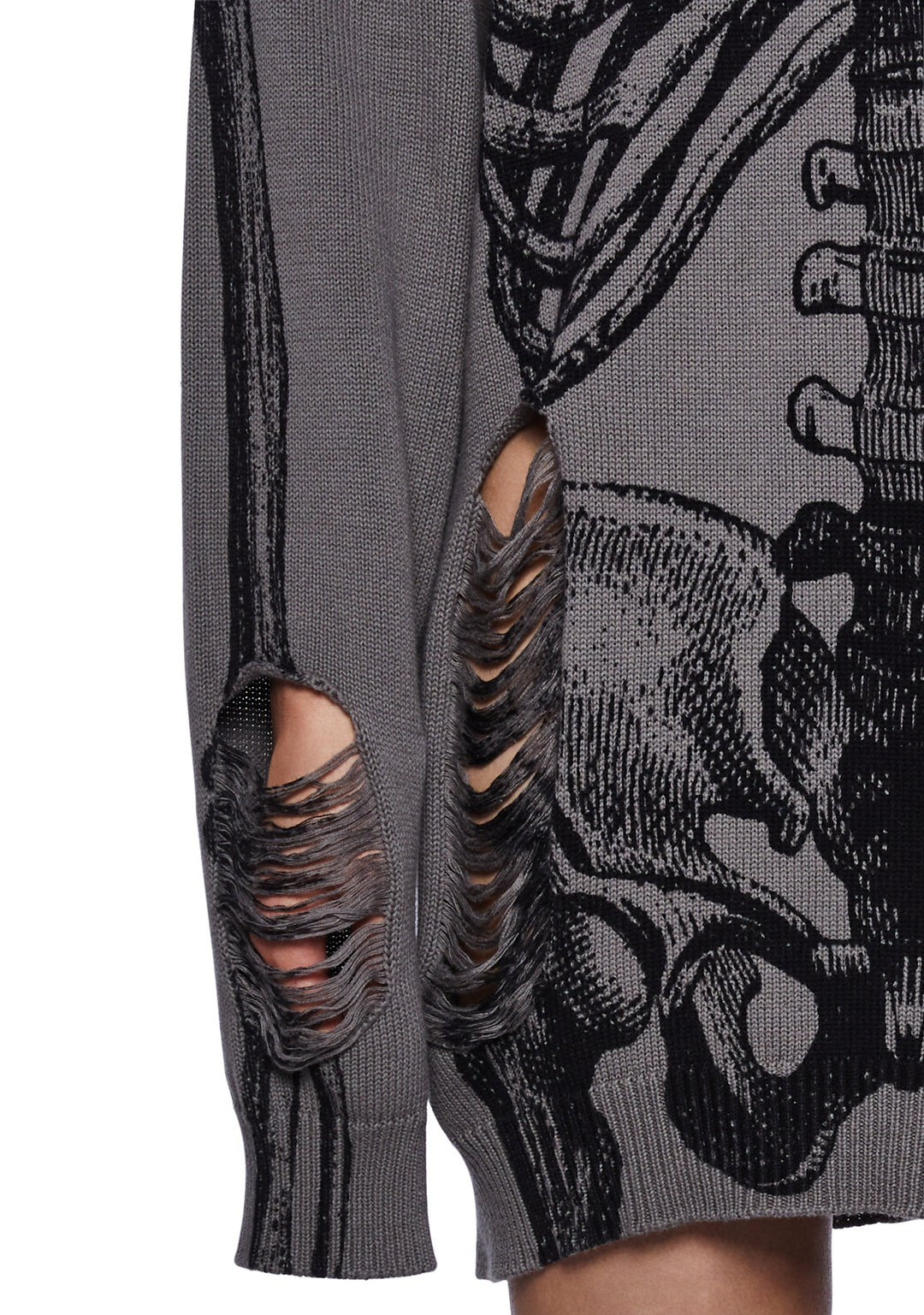 Trickz N' Treatz Skeleton Graphic Distressed Sweater - Gray - Image 5