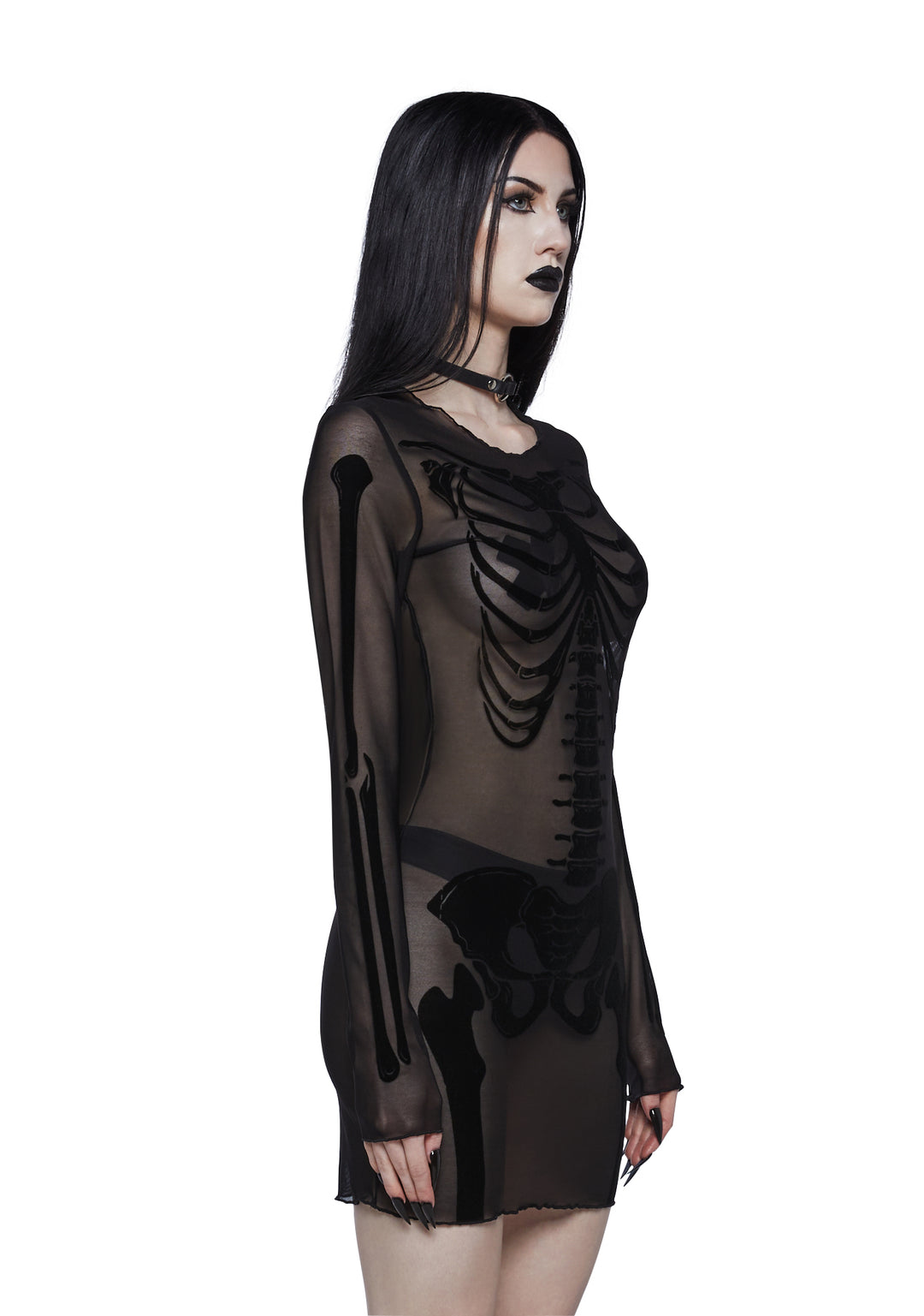 Trickz N' Treatz Sheer Mesh Skeleton Mini Dress - Black - Image 3