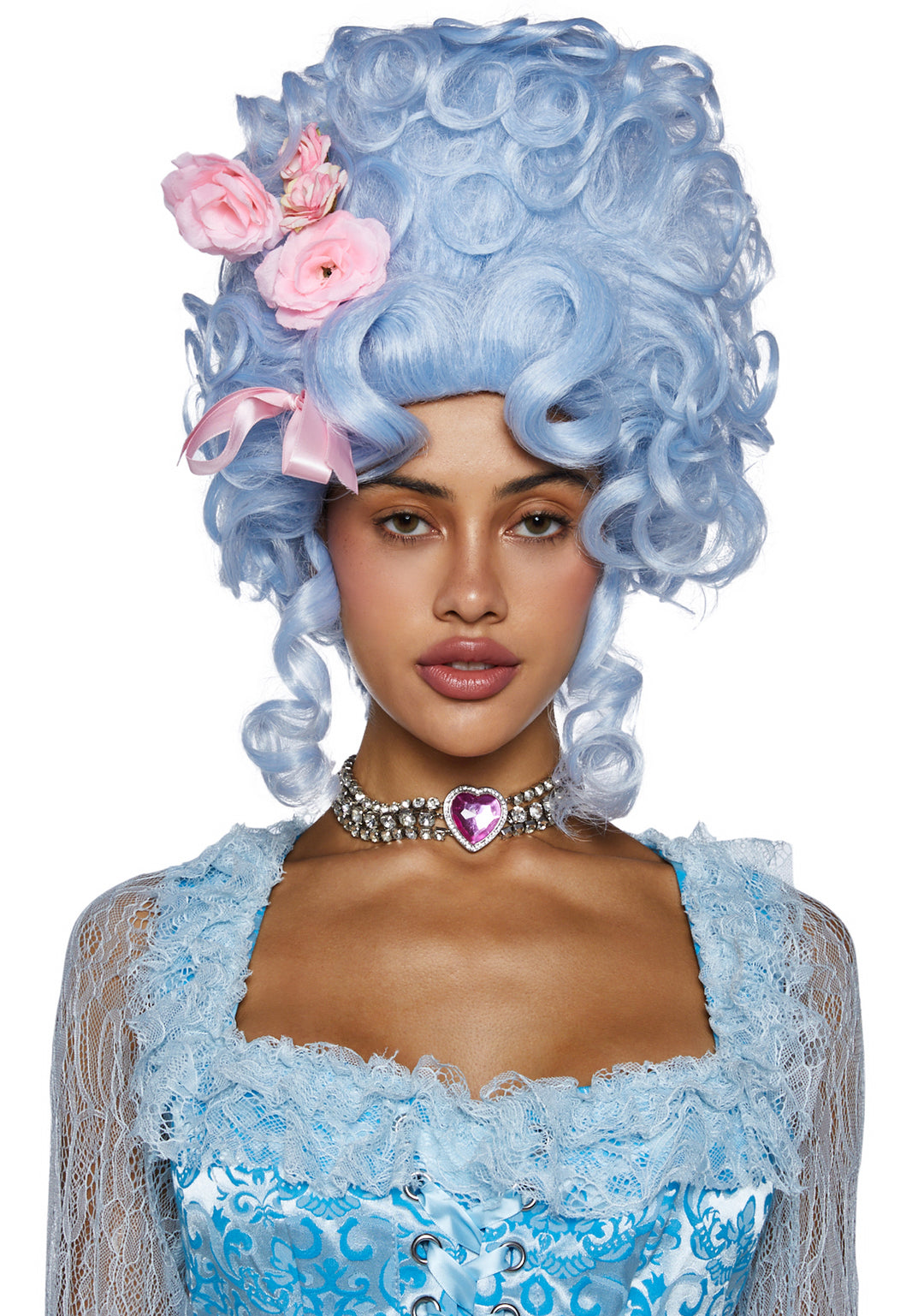 Trickz N Treatz Flower And Bow Detail Wig - Baby Blue
