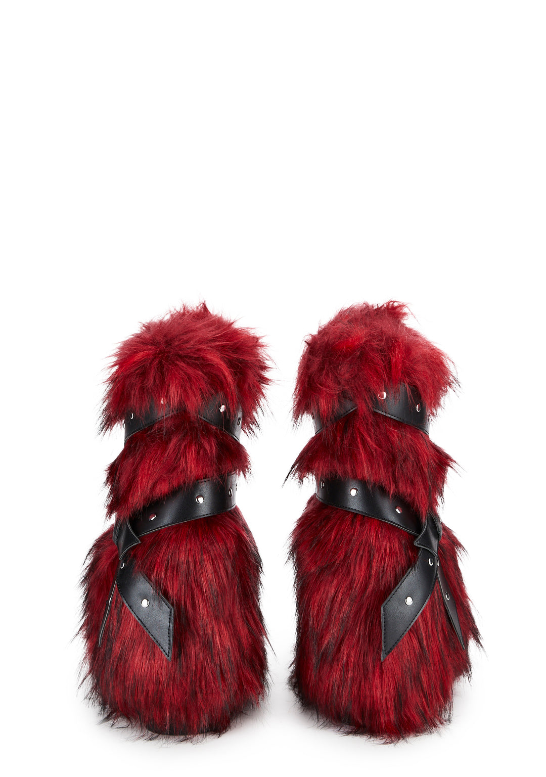 Club Exx Burning Man Faux Fur Platform Boots -Red - Image 4
