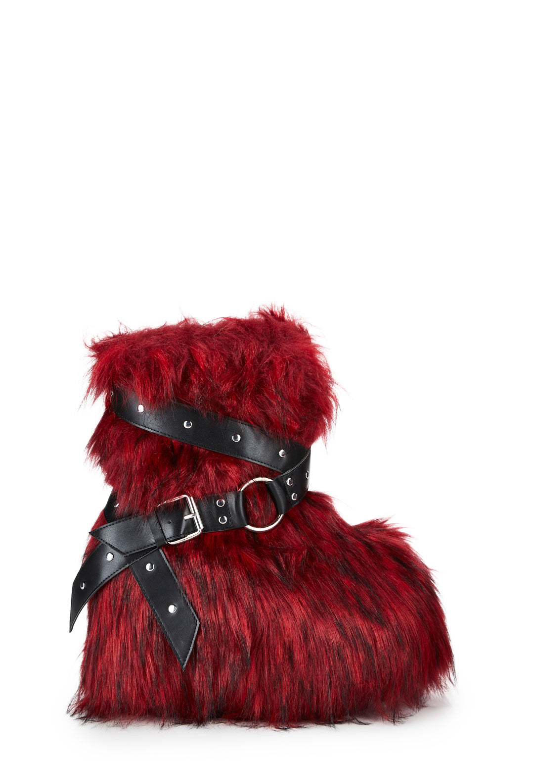 Club Exx Burning Man Faux Fur Platform Boots -Red
