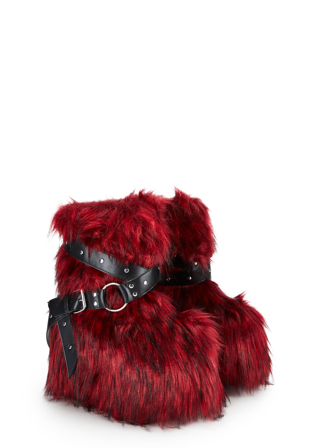 Club Exx Burning Man Faux Fur Platform Boots -Red - Image 3