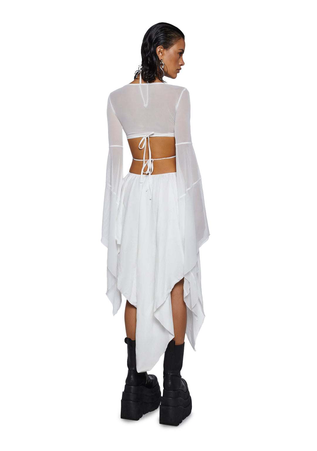 Darker Wavs Asymmetrical Mesh Wrap Midi Dress - Washed Black - Image 4