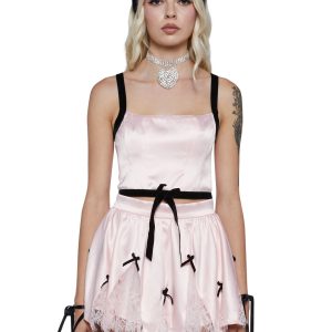 Sugar Thrillz Satin Crop Top- Pink