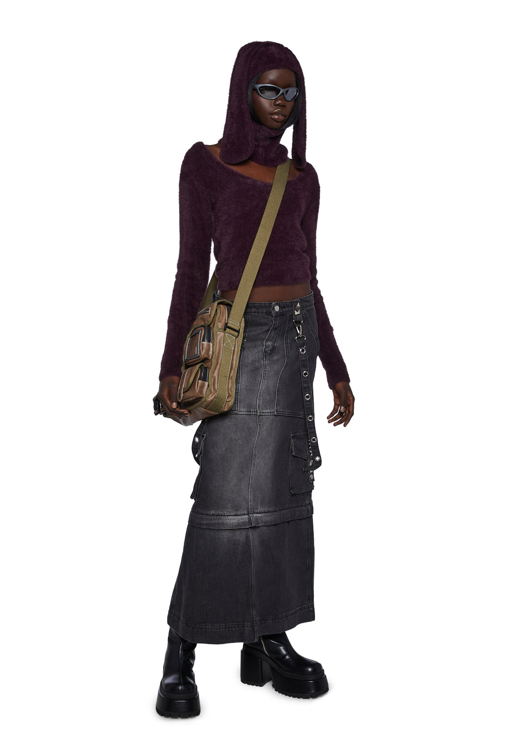 Current Mood Washed Denim Convertible Maxi Cargo Skirt - Black - Image 6