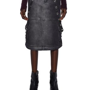 Current Mood Washed Denim Convertible Maxi Cargo Skirt - Black