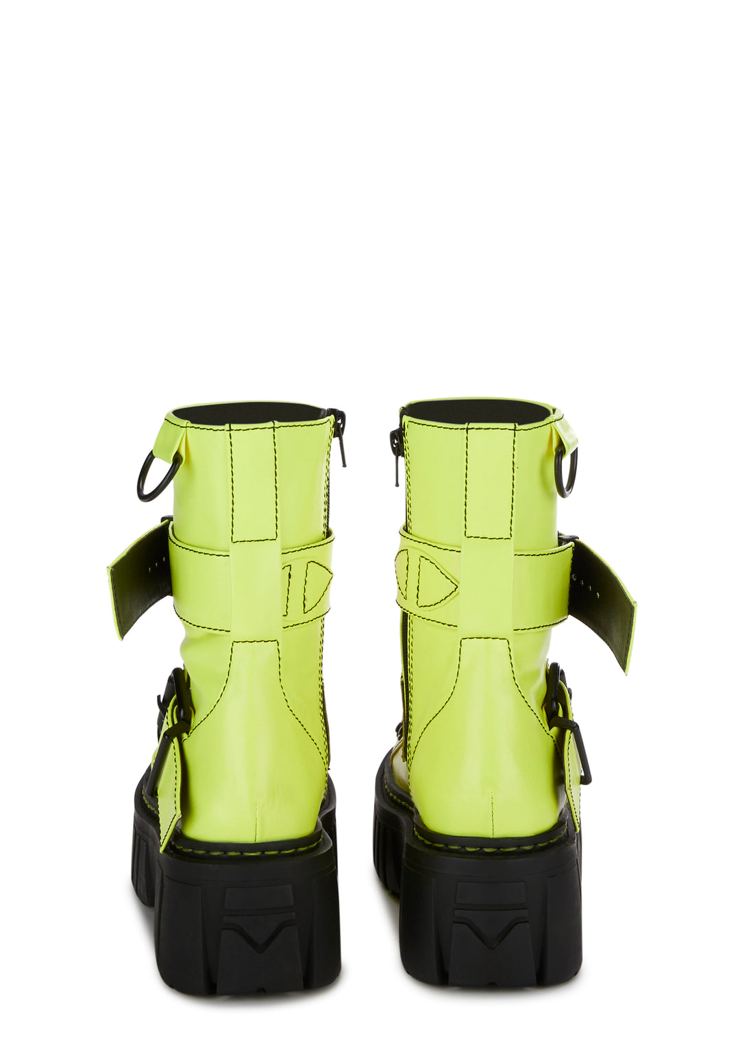 Club Exx Buckle D Ring Lace Up Combat Boots - Neon Yellow - Image 4