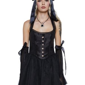 Sugar Thrillz Satin Heart Button Mini Dress - Black