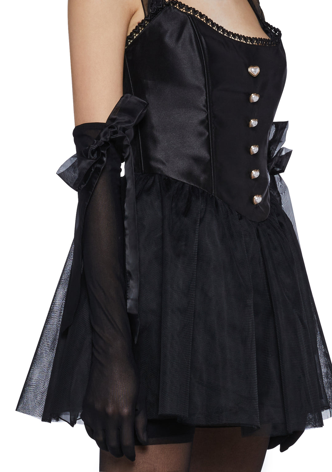 Sugar Thrillz Satin Heart Button Mini Dress - Black - Image 6