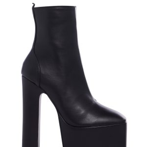 Vegan Leather Platform Ankle Boots - Black