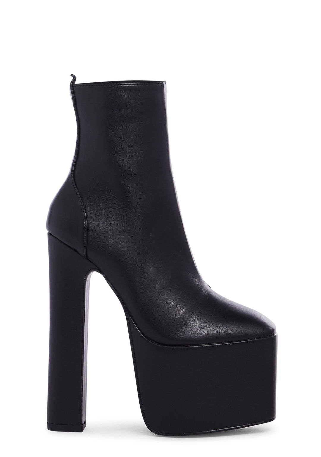 Vegan Leather Platform Ankle Boots - Black