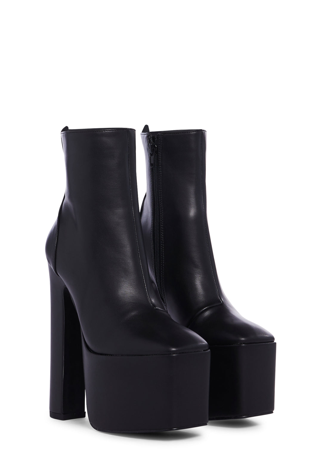 Vegan Leather Platform Ankle Boots - Black - Image 3