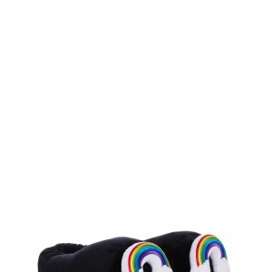 Rainbow Plush Slippers - Black
