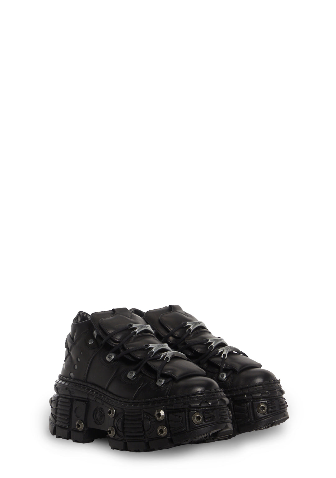 New Rock Short Leather Platform Boots - Black - Image 3