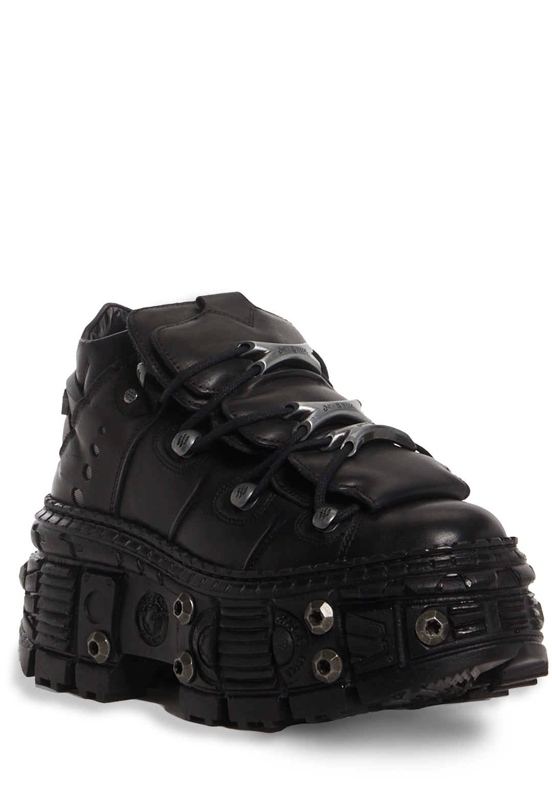 New Rock Short Leather Platform Boots - Black - Image 2