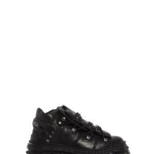 New Rock Short Leather Platform Boots - Black