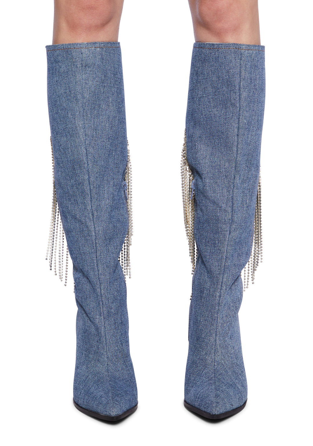 Lemon Drop By Privileged Denim Rhinestone Heart Fringe Heeled Boots - Blue - Image 5
