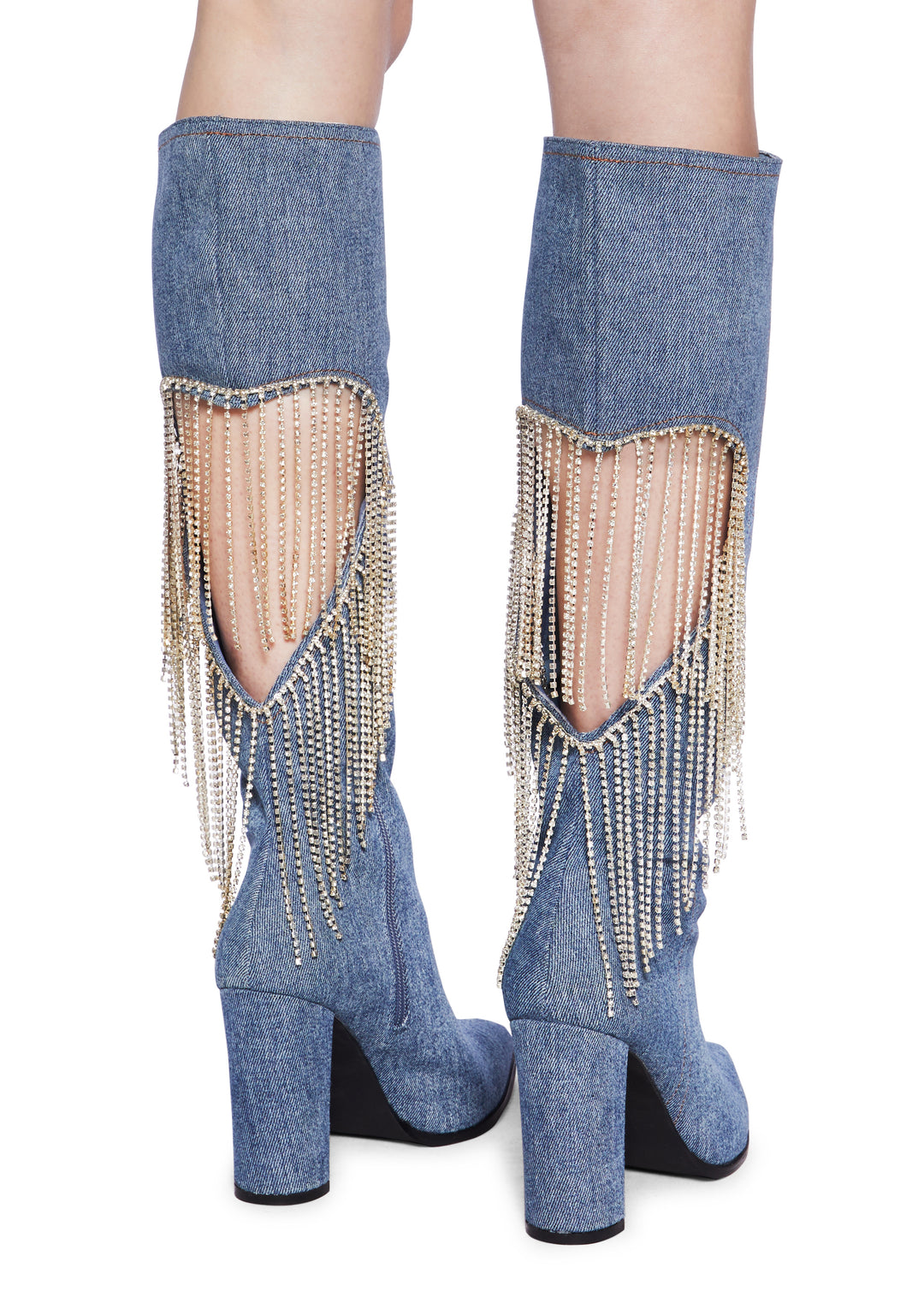 Lemon Drop By Privileged Denim Rhinestone Heart Fringe Heeled Boots - Blue - Image 4