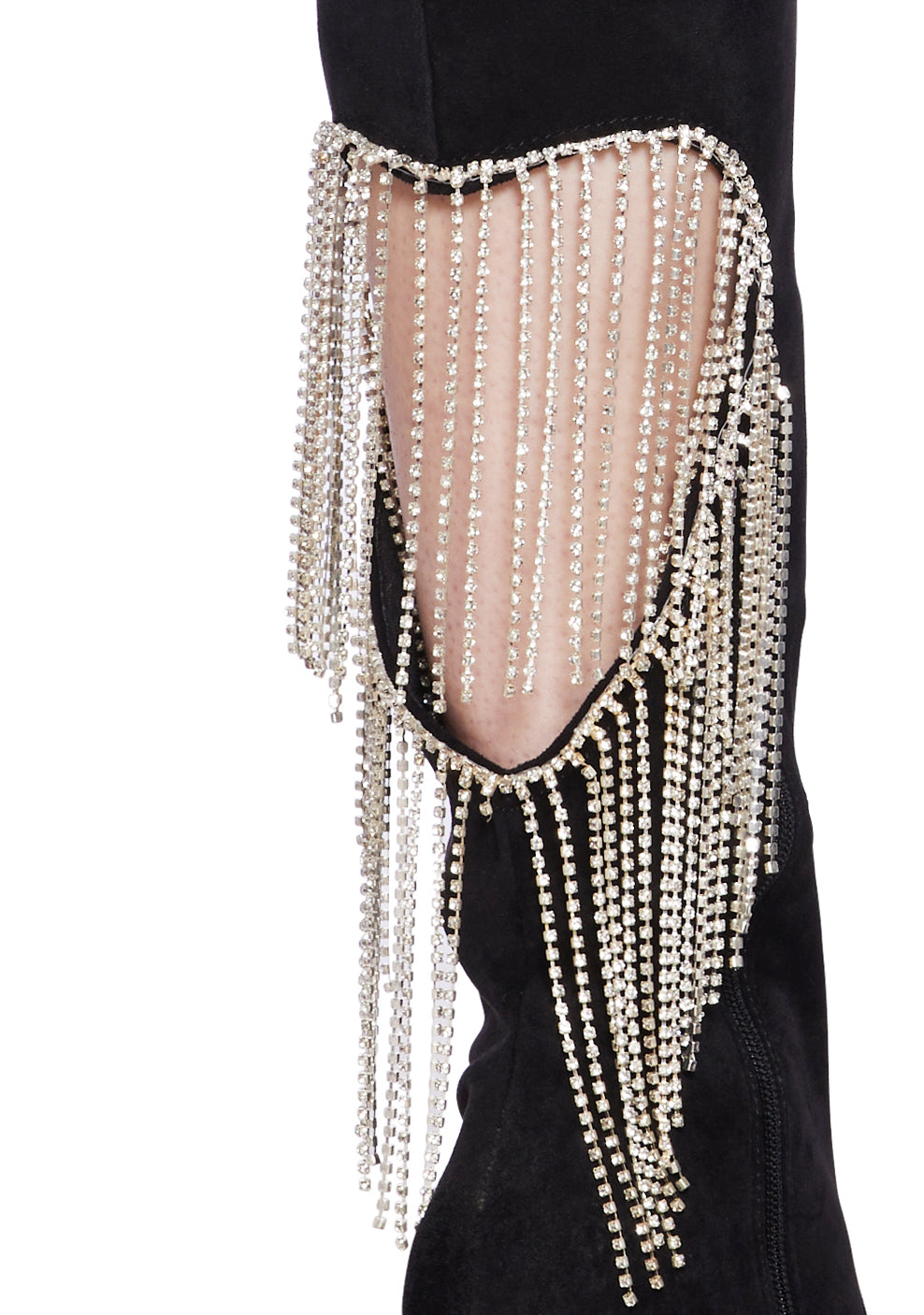 Lemon Drop By Privileged Faux Suede Rhinestone Heart Fringe Heeled Boots - Black - Image 2