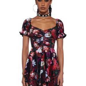 Current Mood Floral Velvet Velour Mini Dress - Multi