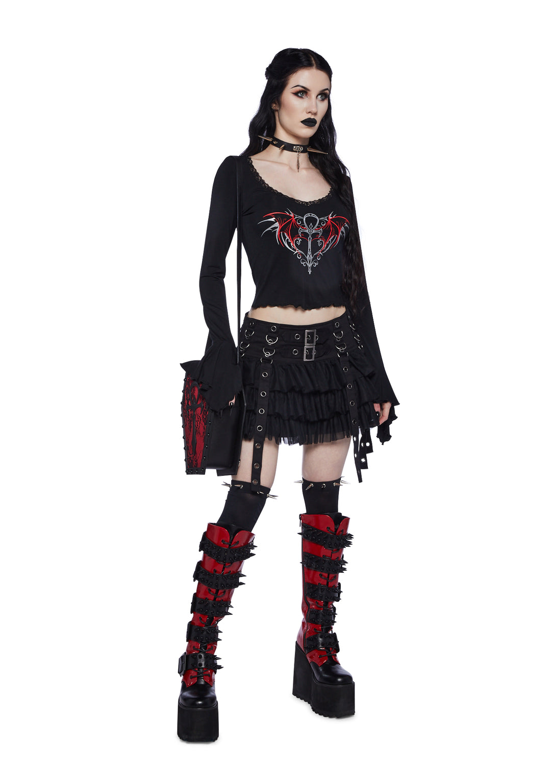 Widow Ankh Symbol Vampire Long Sleeve Tee - Black - Image 2