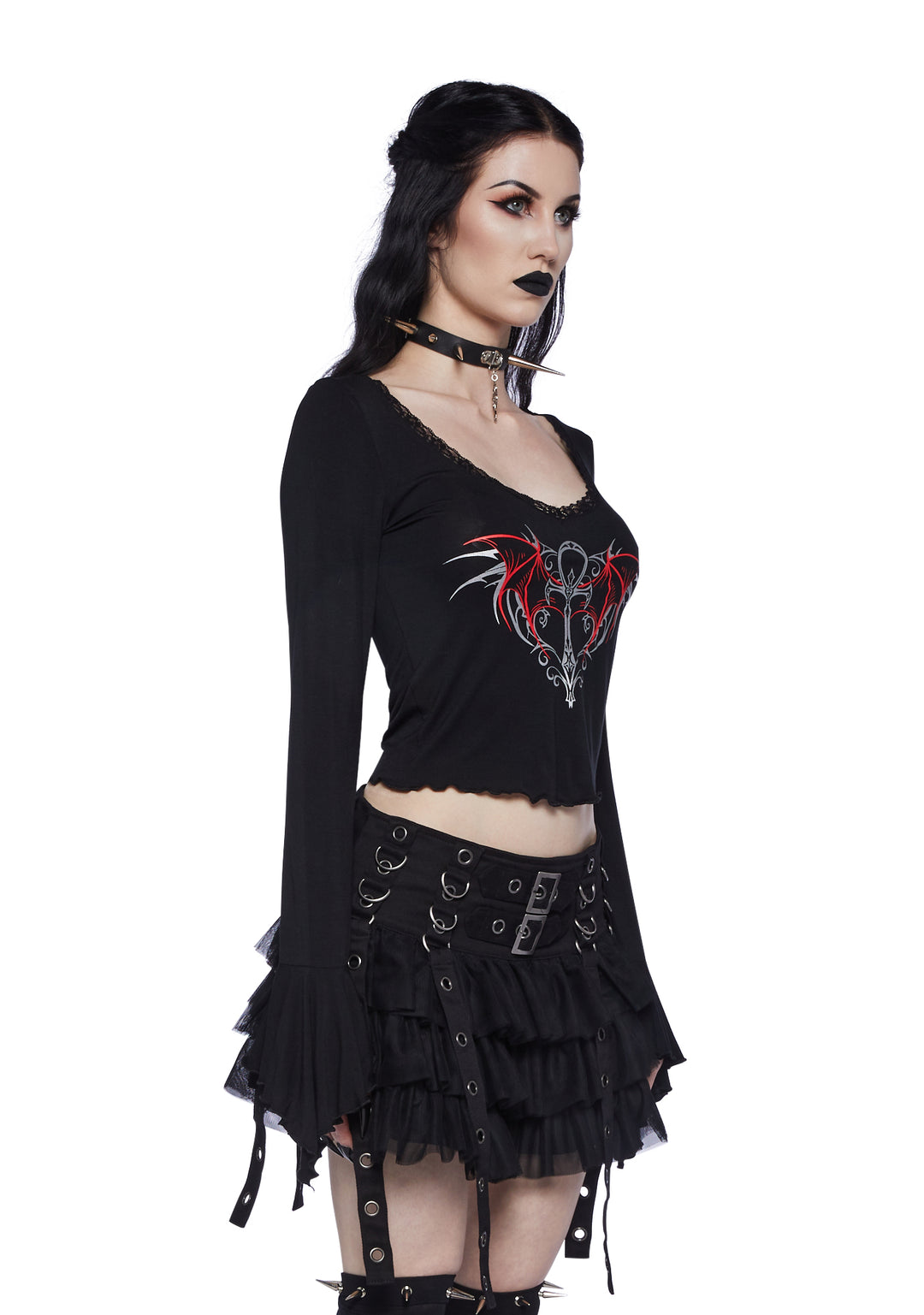 Widow Ankh Symbol Vampire Long Sleeve Tee - Black - Image 3