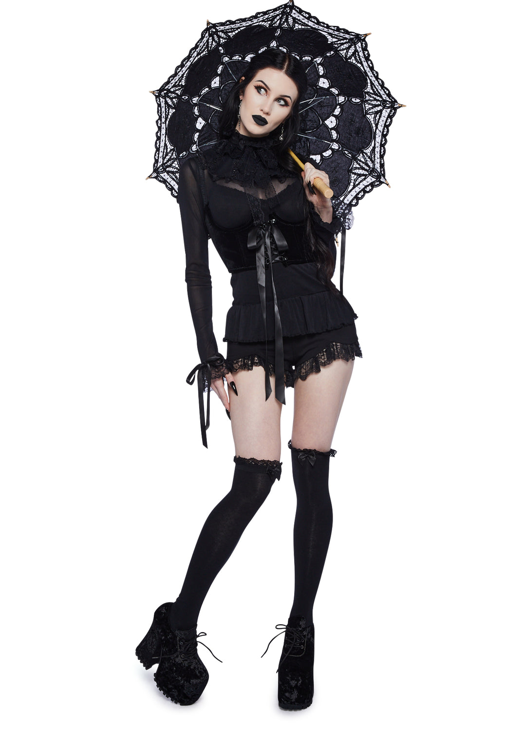 Widow Sheer Mesh Long Sleeve Top - Black - Image 5