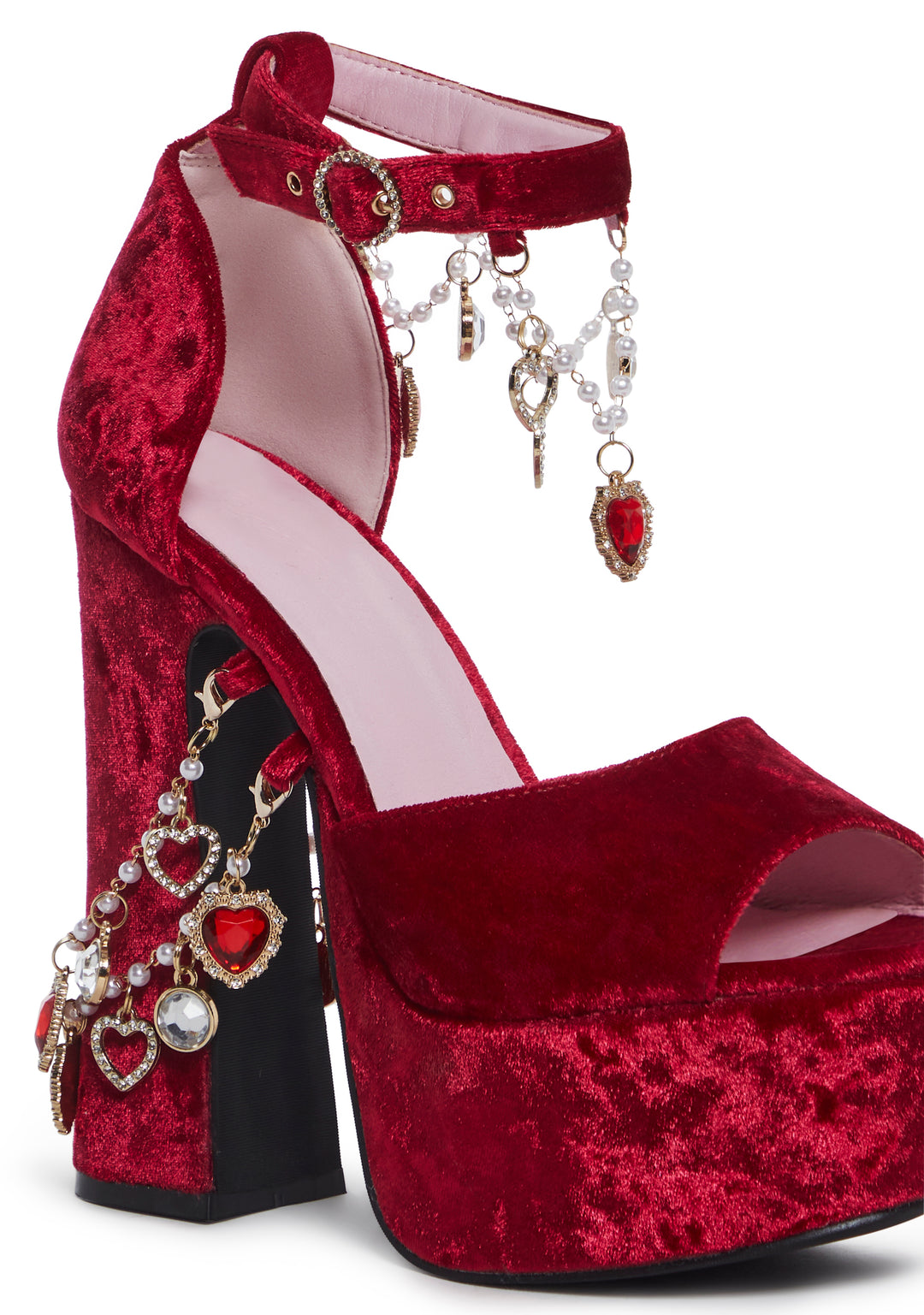 Sugar Thrillz Velvet Platform Rhinestone Beaded Heels - Red - Image 8