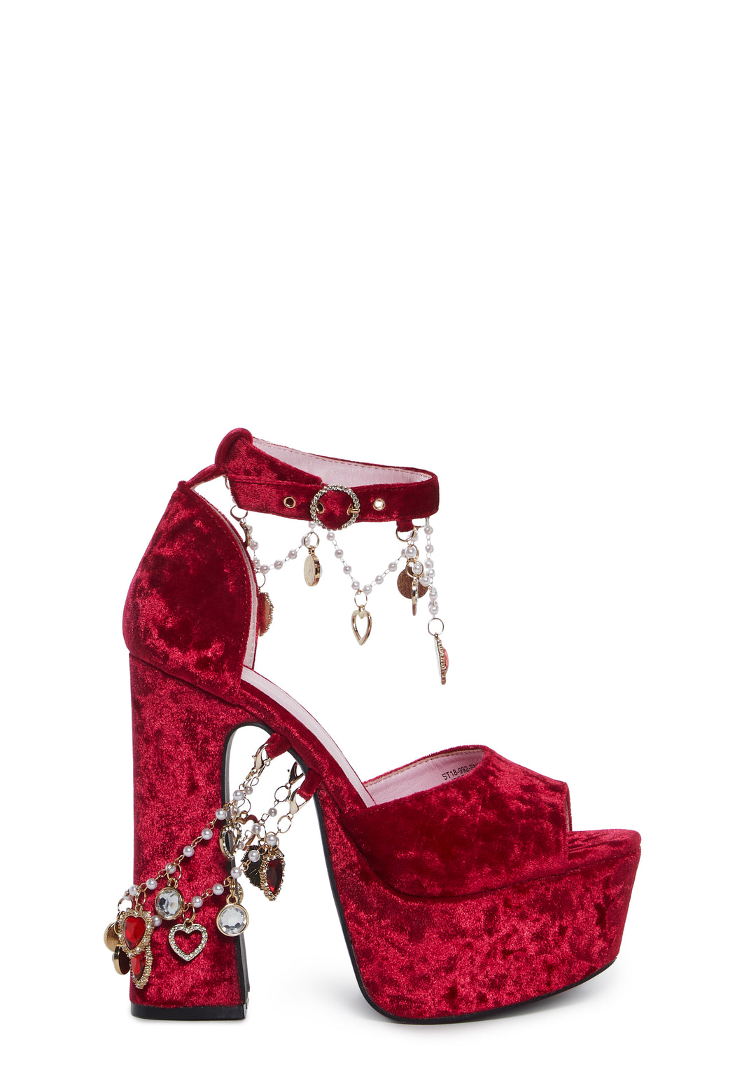 Sugar Thrillz Velvet Platform Rhinestone Beaded Heels - Red - Image 5