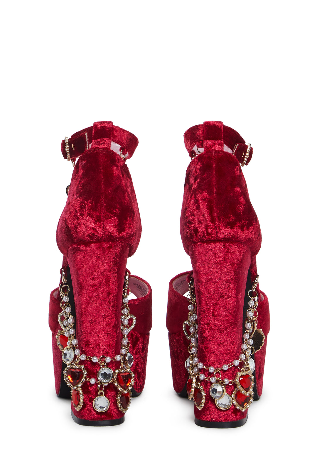 Sugar Thrillz Velvet Platform Rhinestone Beaded Heels - Red - Image 4