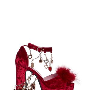 Sugar Thrillz Velvet Platform Rhinestone Beaded Heels - Red