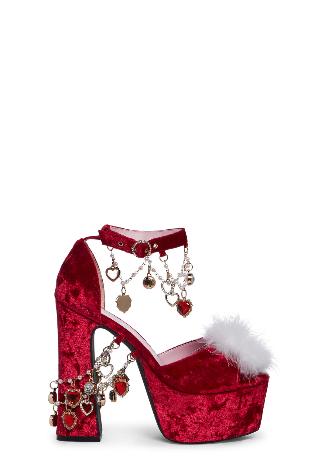Sugar Thrillz Velvet Platform Rhinestone Beaded Heels - Red - Image 2