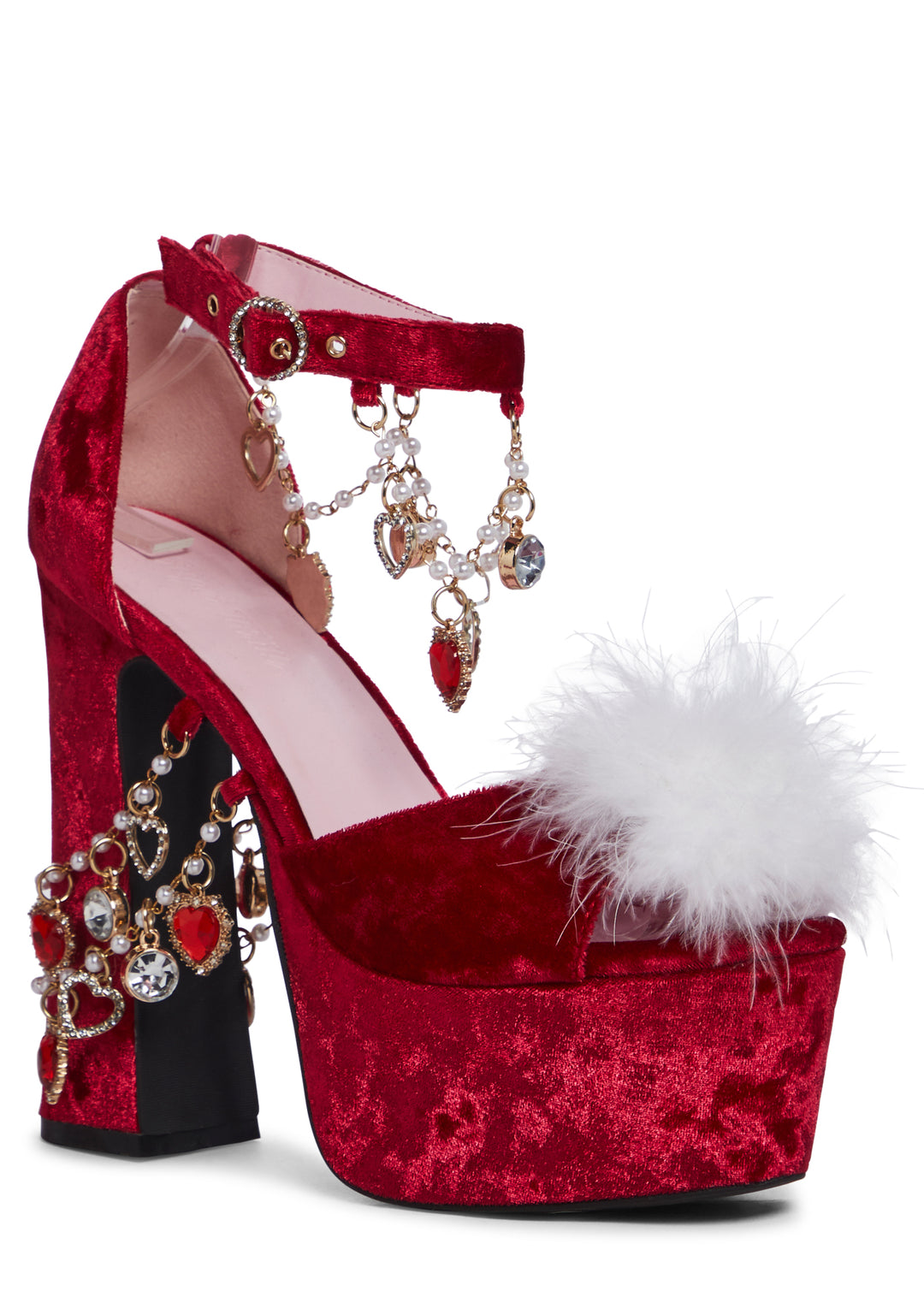 Sugar Thrillz Velvet Platform Rhinestone Beaded Heels - Red - Image 7