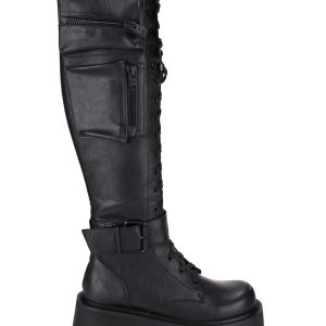 Current Mood Platform Vegan Leather Buckle Zipper Pocket Boots - Black