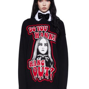 Dolls Kill x M3GAN Intarsia Wanna Hang Out Oversized Sweater - Black