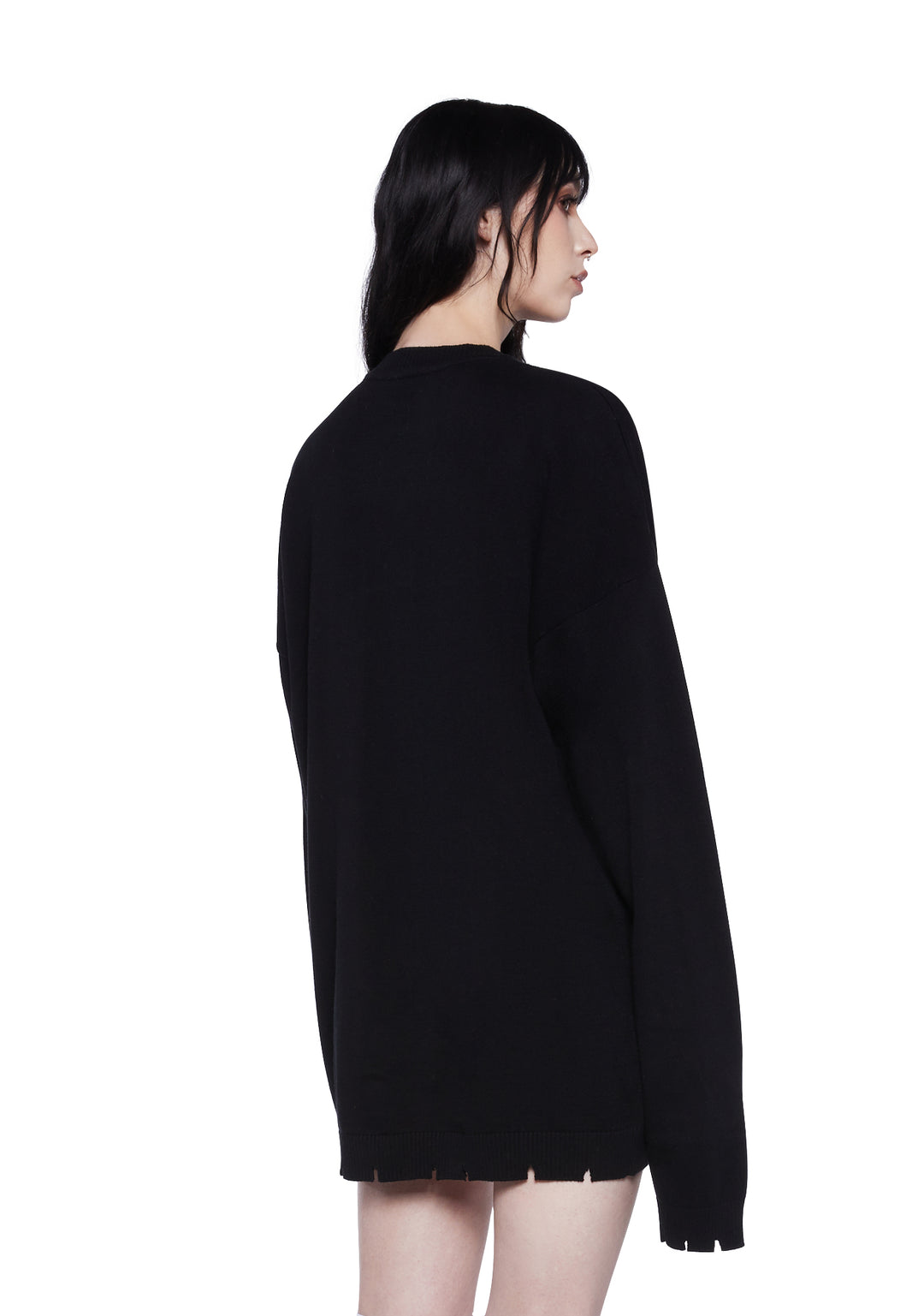 Dolls Kill x M3GAN Intarsia Wanna Hang Out Oversized Sweater - Black - Image 4