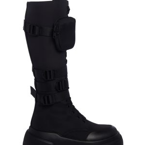 Poster Grl Buckled Platform Pocket Combat Knee High Boots - Black