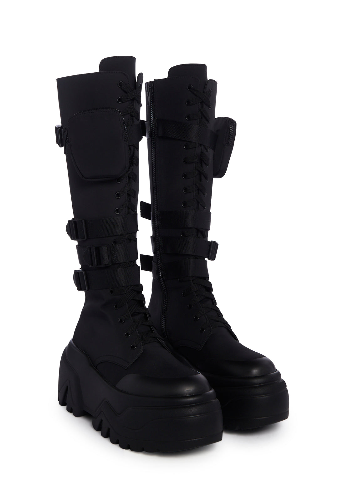 Poster Grl Buckled Platform Pocket Combat Knee High Boots - Black - Image 3