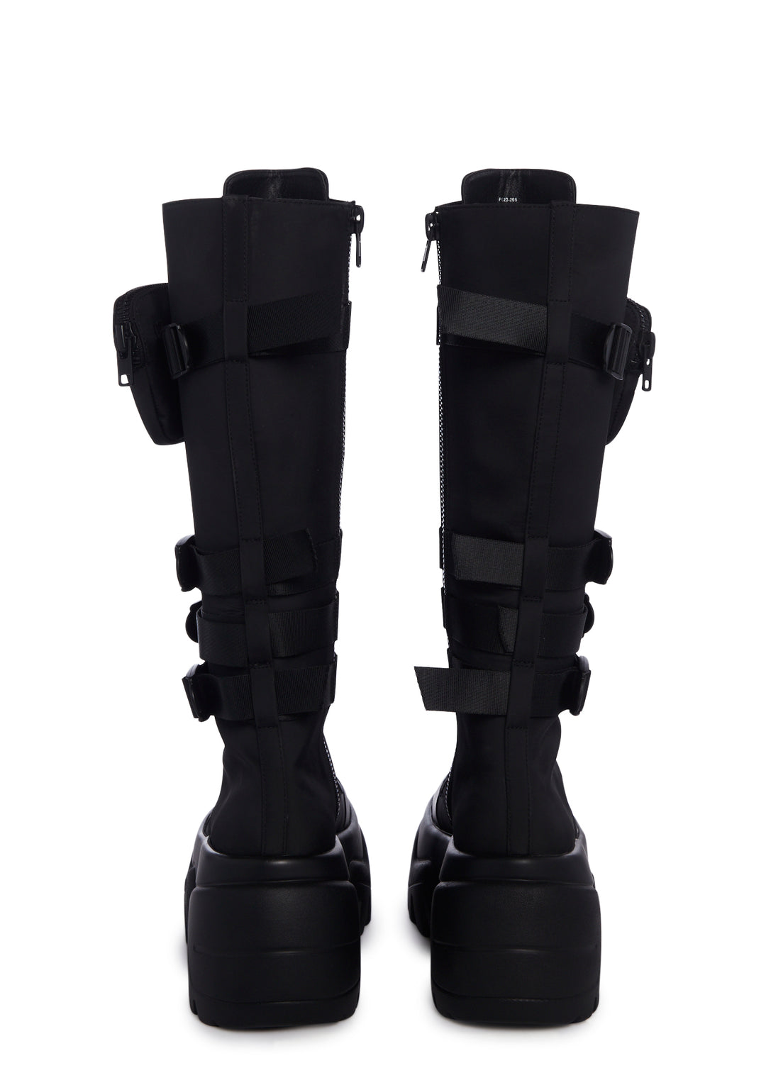 Poster Grl Buckled Platform Pocket Combat Knee High Boots - Black - Image 4