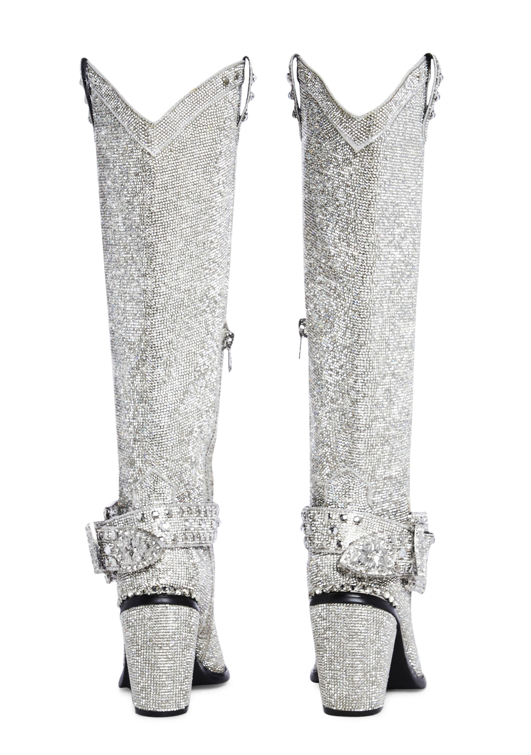 Club Exx Rhinestone Knee High Pointed Toe Cowboy Boots - Silver - Image 4