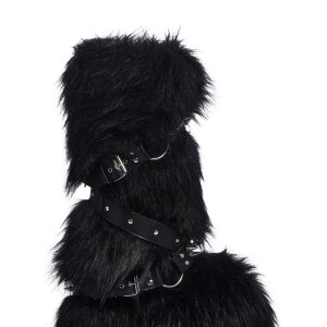 Widow Faux Fur Spiked Vegan Leather Boots - Black