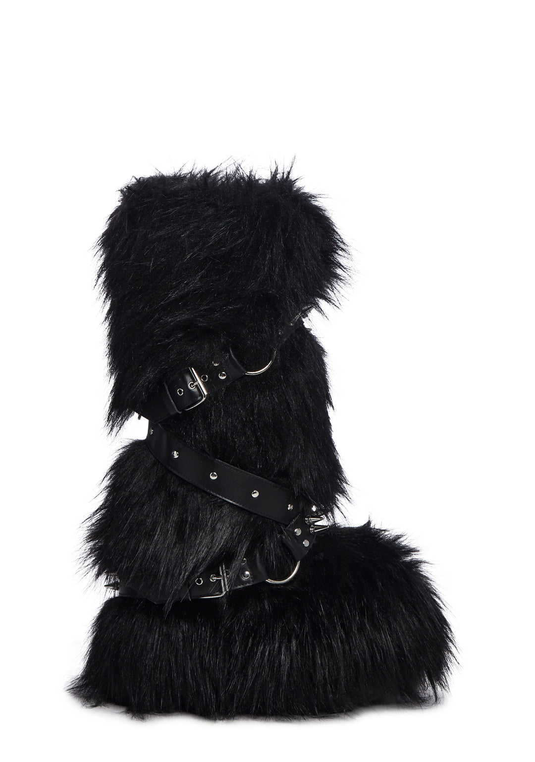 Widow Faux Fur Spiked Vegan Leather Boots - Black