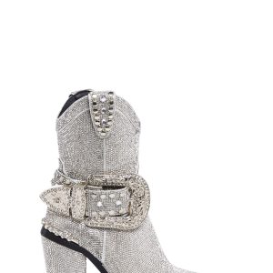 Club Exx Sharp Rhinestone Cowboy Boots - Silver